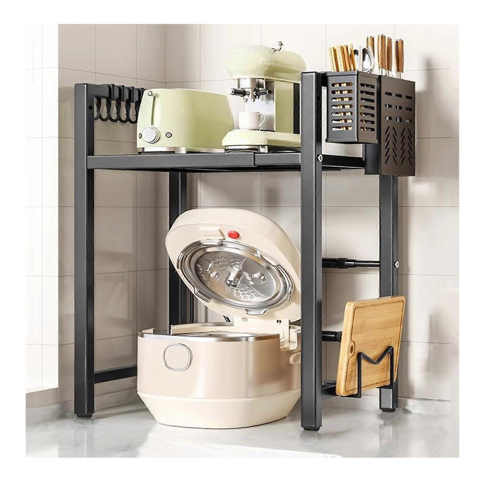 Microwave Oven Stand Expandable Rustproof Stainless Steel Countertop Rack with Utensil Holder