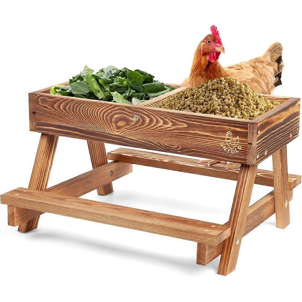 Chicken Feeders with Picnic Table,,Mesh Bottom Keeps Food Fresh and Dry for Wild Birds,Ducks & Squi