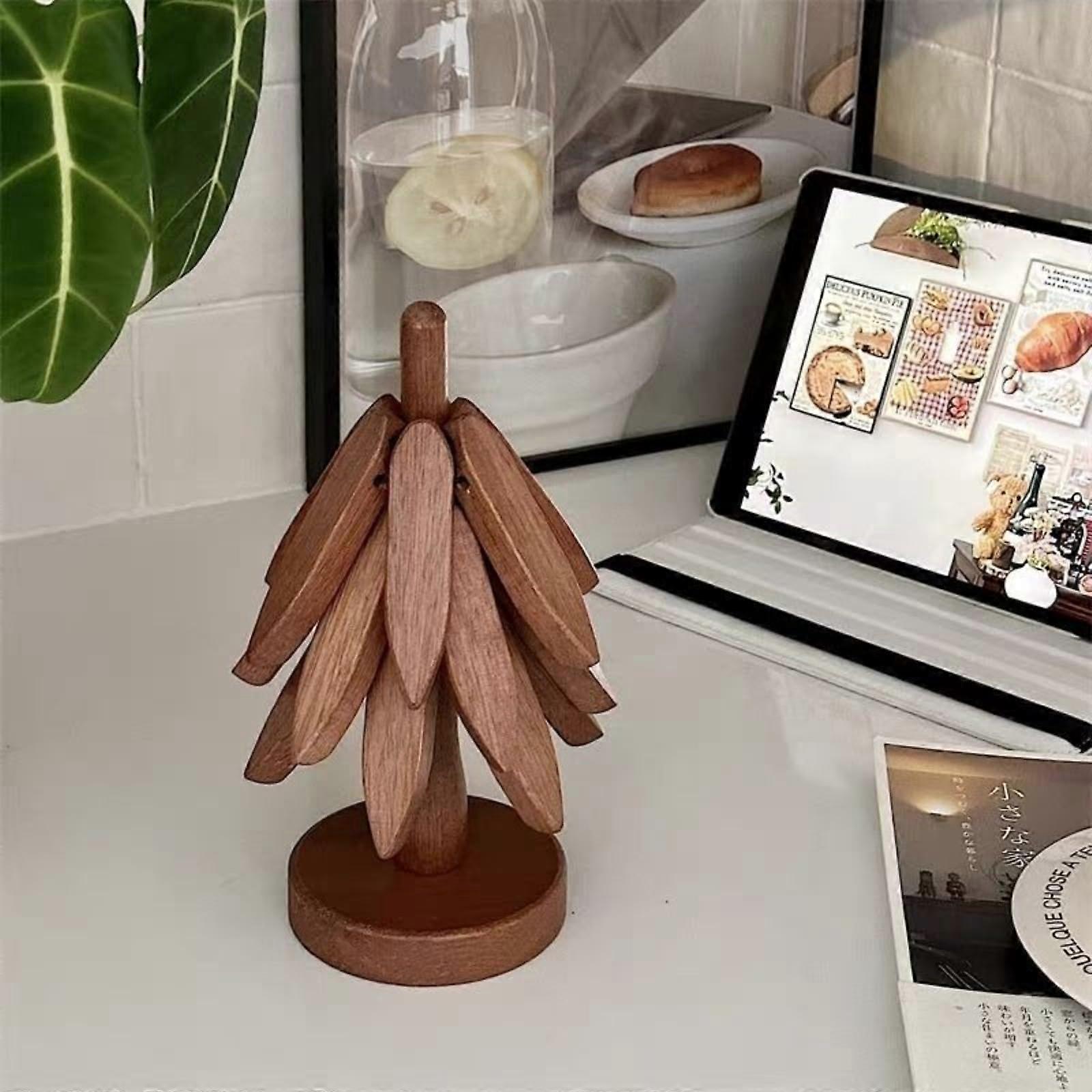 Wooden Heat Resistant Trivet Set of 3, Solid Wood Table Protector with Elegant Tree Design