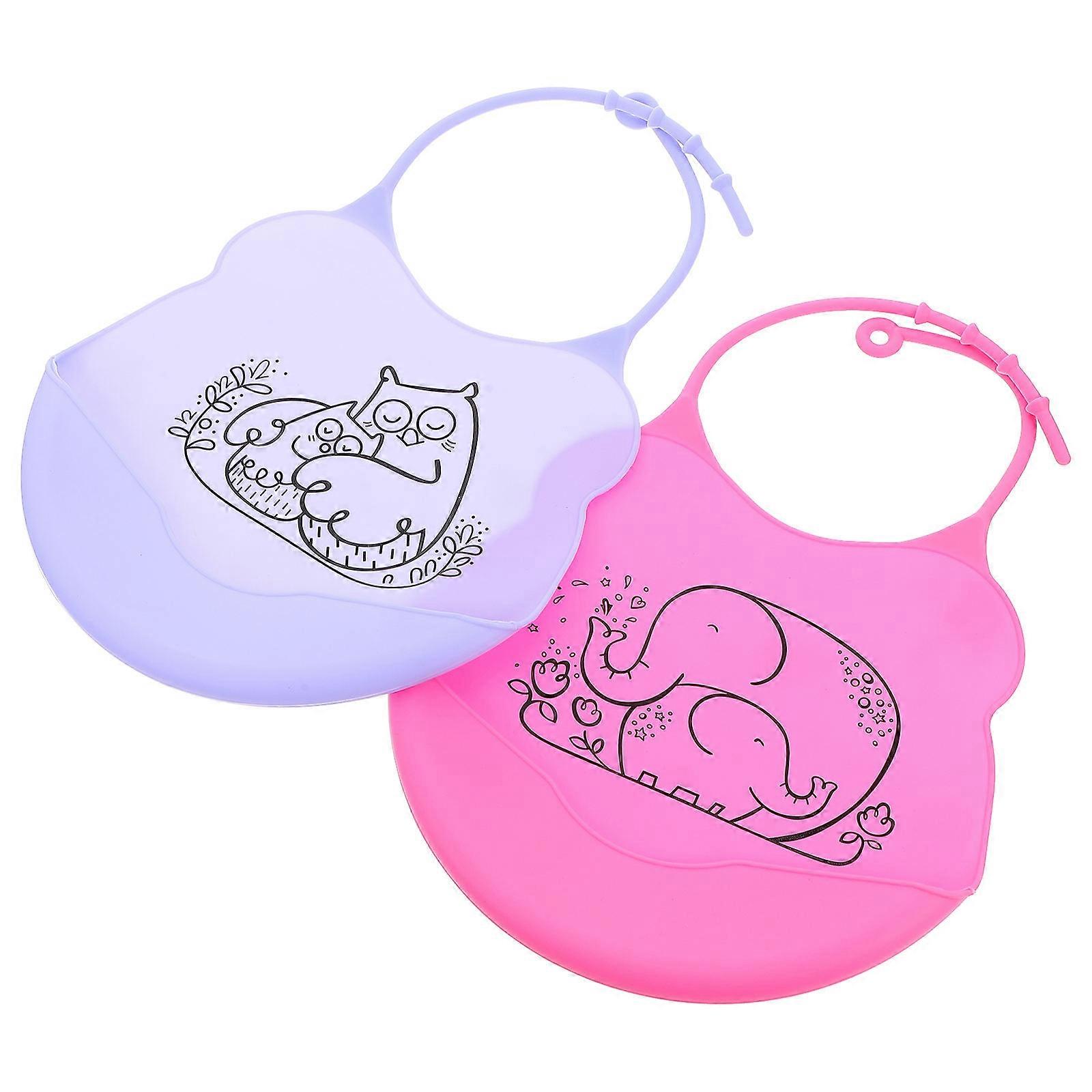 Adjustable Silicone Bibs Toddler Bibs with Waterproof Feature 2Pcs Set