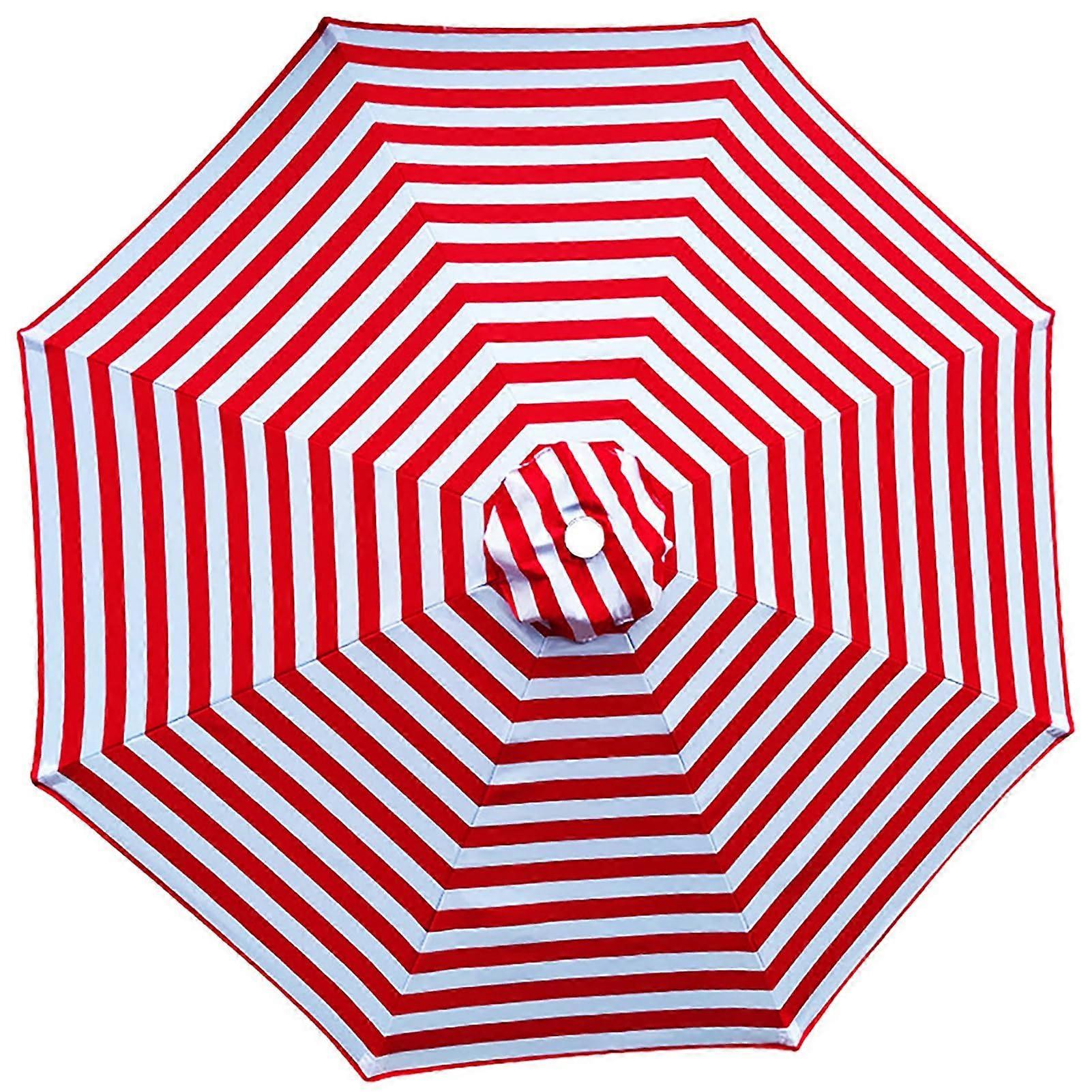 Patio Umbrella Canopy Replacement Waterproof UV Resistant UPF30 Durable Polyester Red White 10FT 8 Ribs