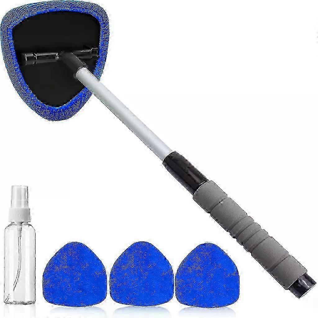 Car Windshield Cleaner, 4 Reusable Washable Microfiber Pads and Extendable Handle Car Windshield Wiper Kit
