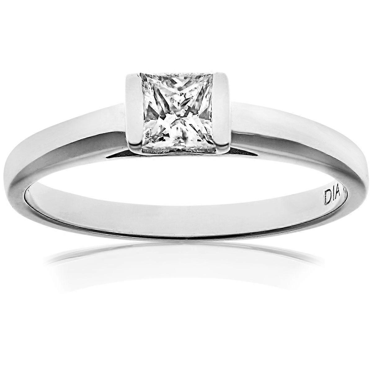 Jewelco London 18ct White Gold Princess 1/3ct Diamond Channel Bar Set Solitaire Engagement Ring