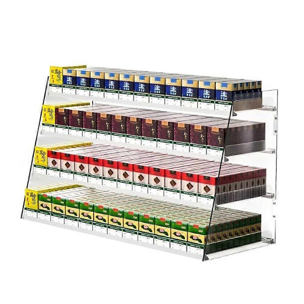 Wall Mounted Acrylic Cigarette Display Rack with Automatic Pusher, Trapezoid Shelf for Retail Store