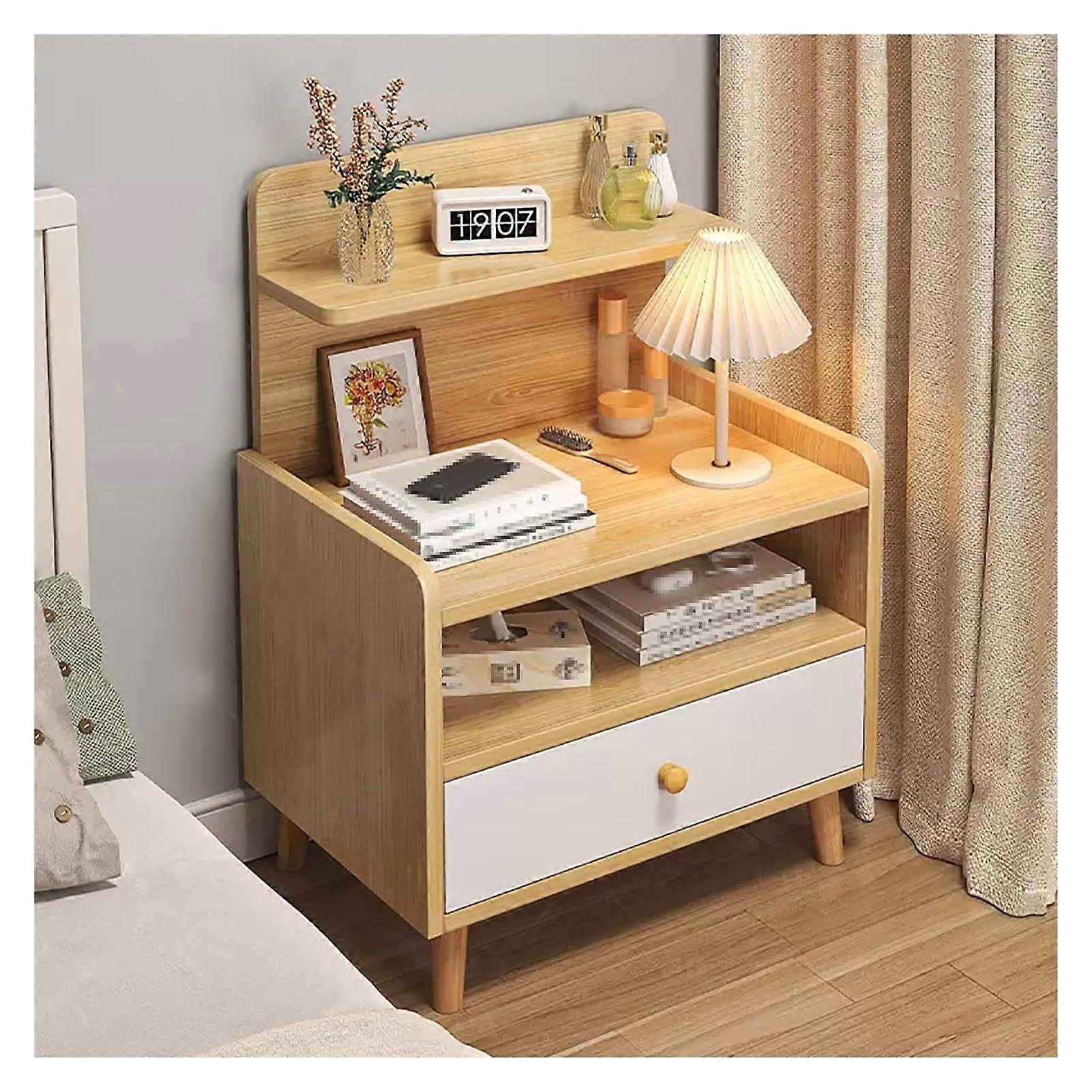 Modern Wooden Bedside Table with Spacious Drawer Storage for Small Bedroom