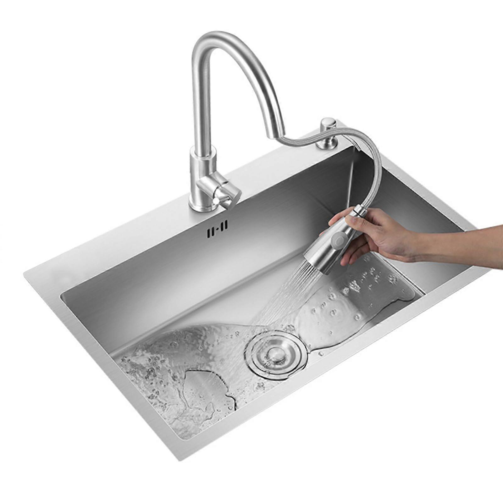 Undermount Kitchen Sink Stainless Steel Workstation Single Bowl with PullDown Faucet 80x45cm