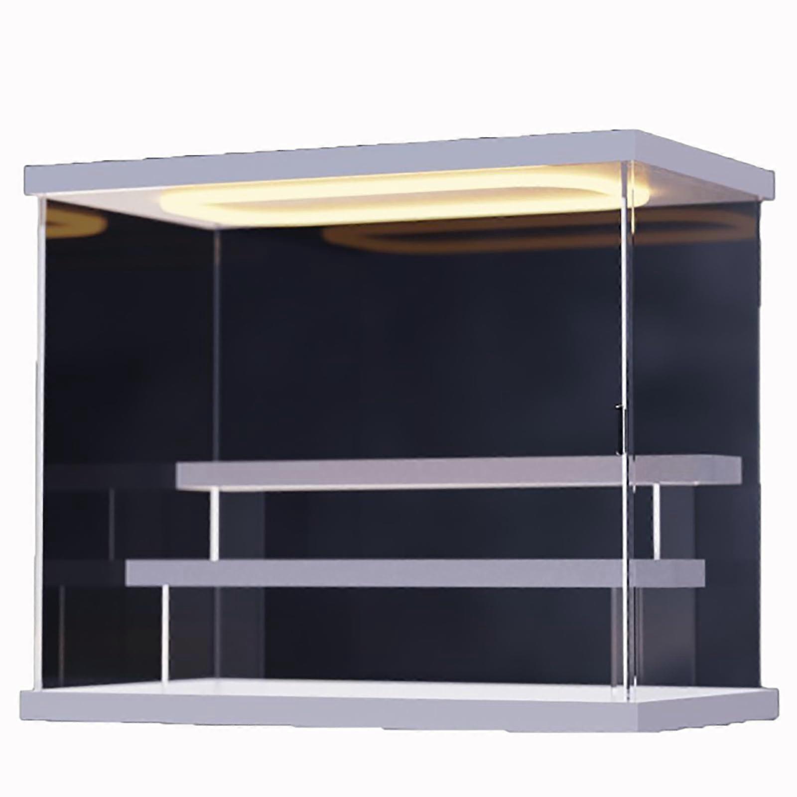 Acrylic Display Case for Figurines with LED Light, Dustproof Clear Box with Removable Shelves (M)