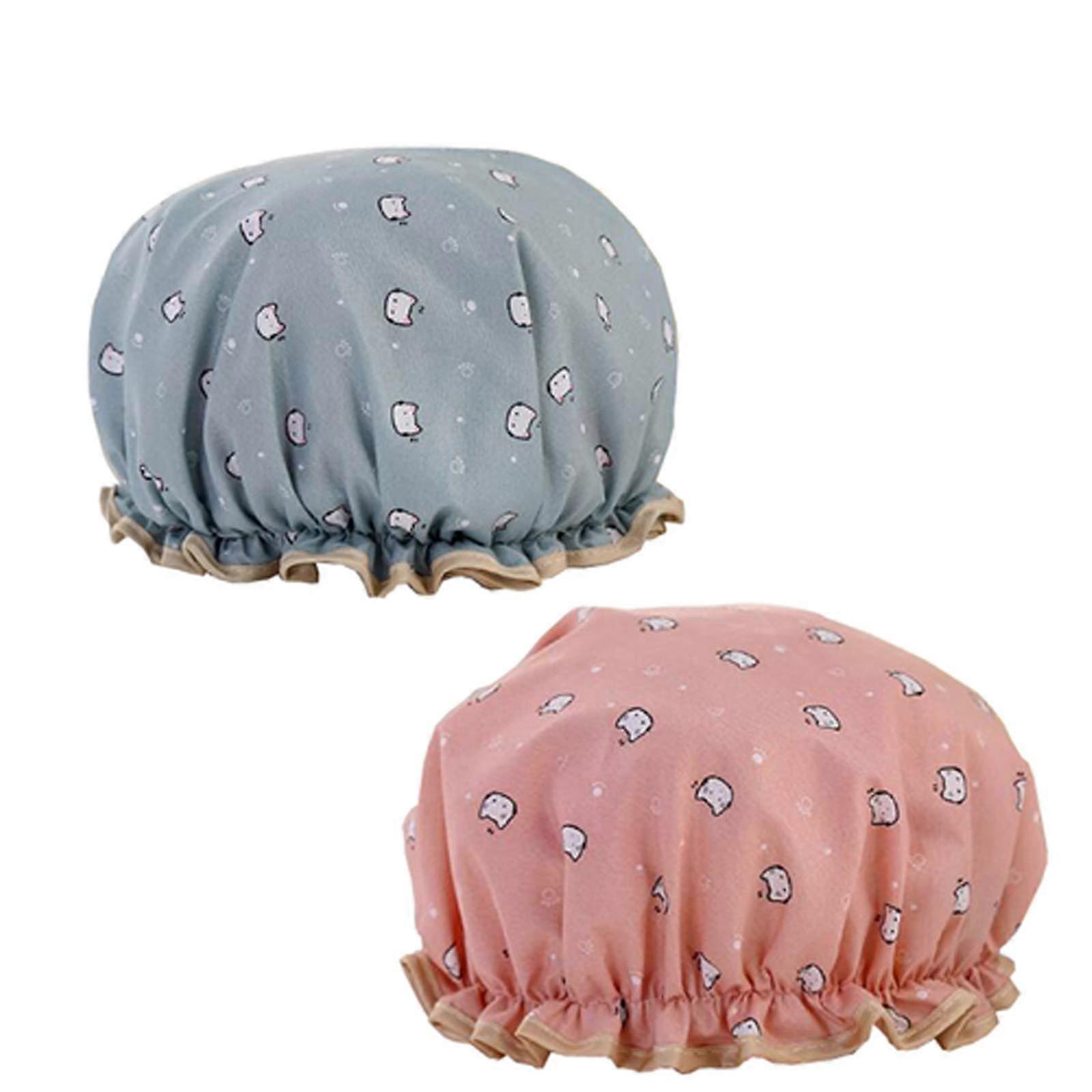Waterproof Satin Double Layer Shower Cap for Women with Quick Dry Lining, 2 Pack