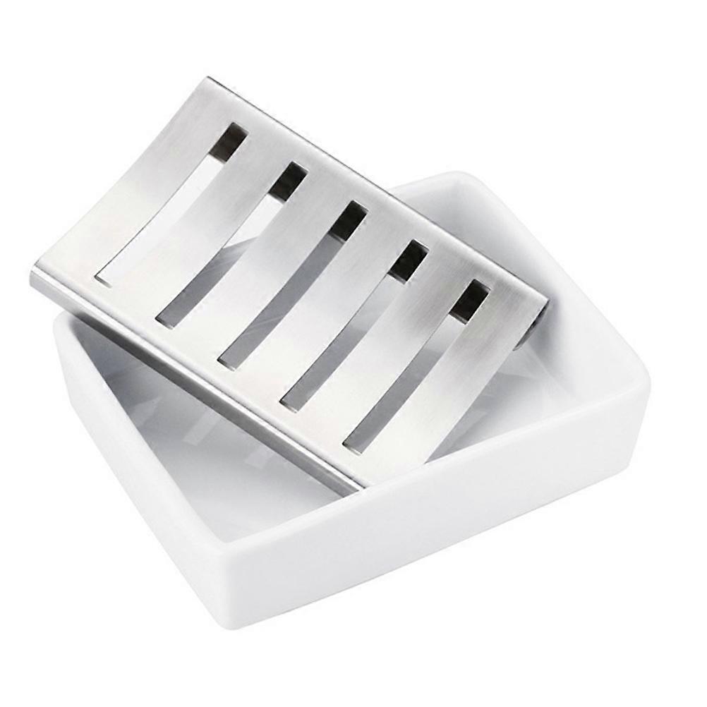 Soap Rack Double Layer Soap Box 2Pcs White for Indoor Storage