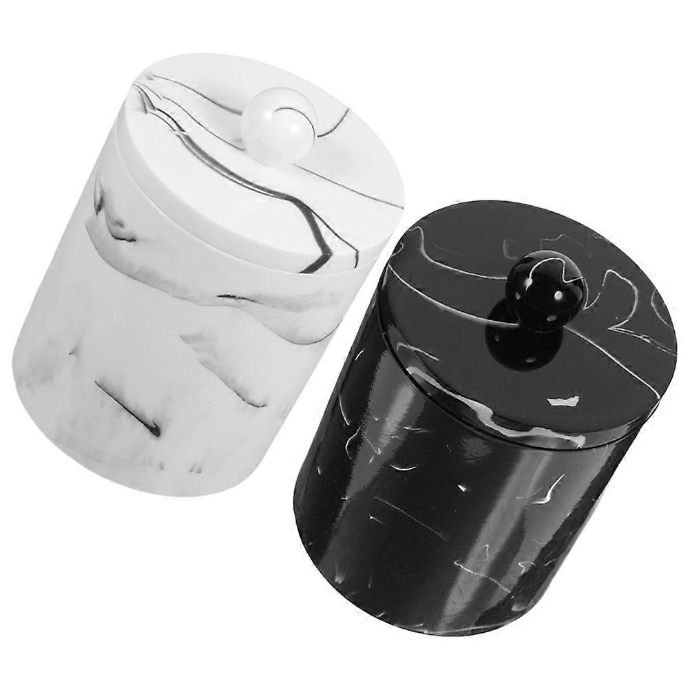 Marble Pattern Cotton Swab Box for Storage 2Pcs Resin Toothpick Holder