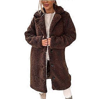 Cappotti invernali lunghi da donna con risvolto, manica lunga, giacca in pile peloso, cappotto casual caldo con bottoni, capospalla 2025