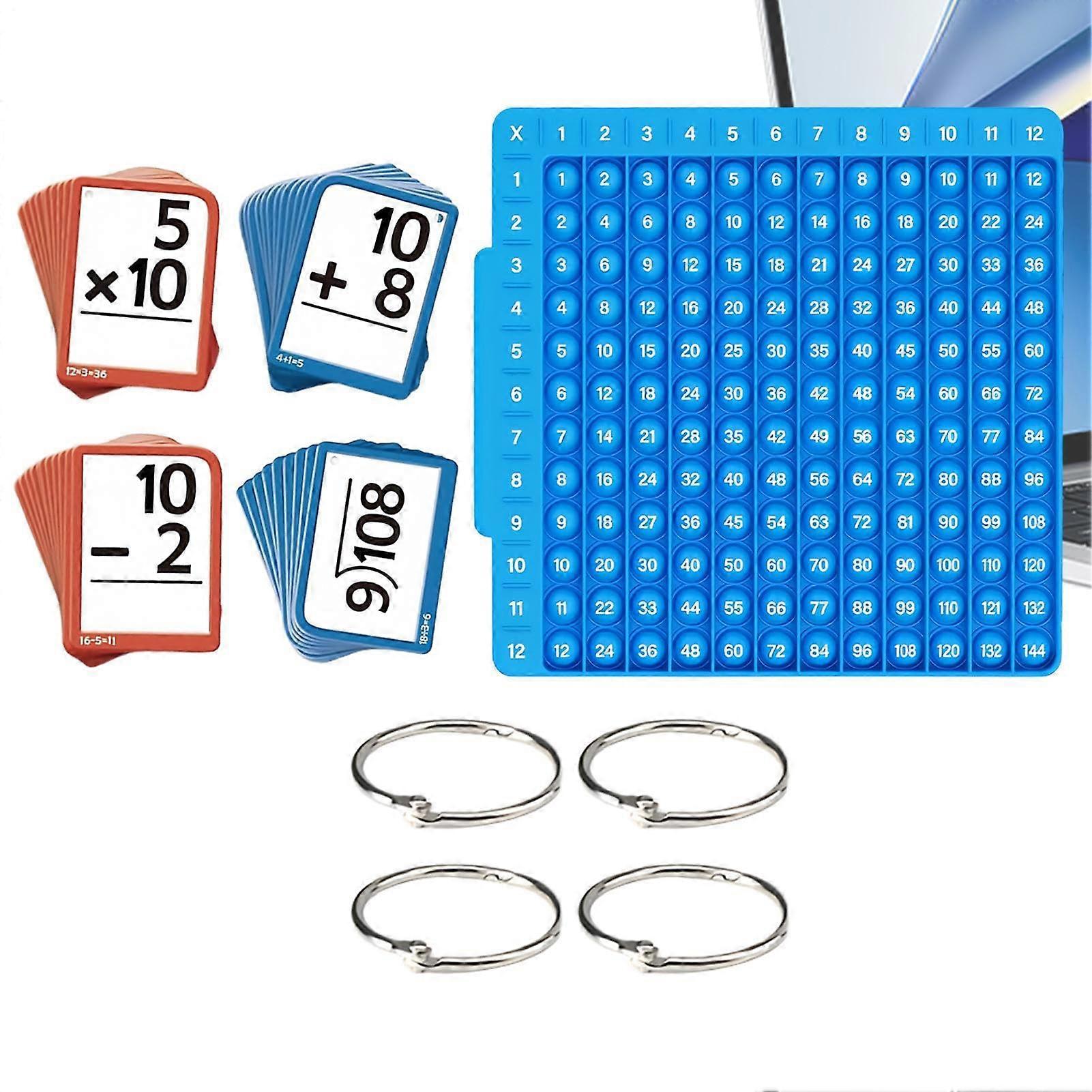 Math Flash Cards Kids Learning Kit with Tactile Silicone Buttons, Waterproof Laminated, ColorCoded