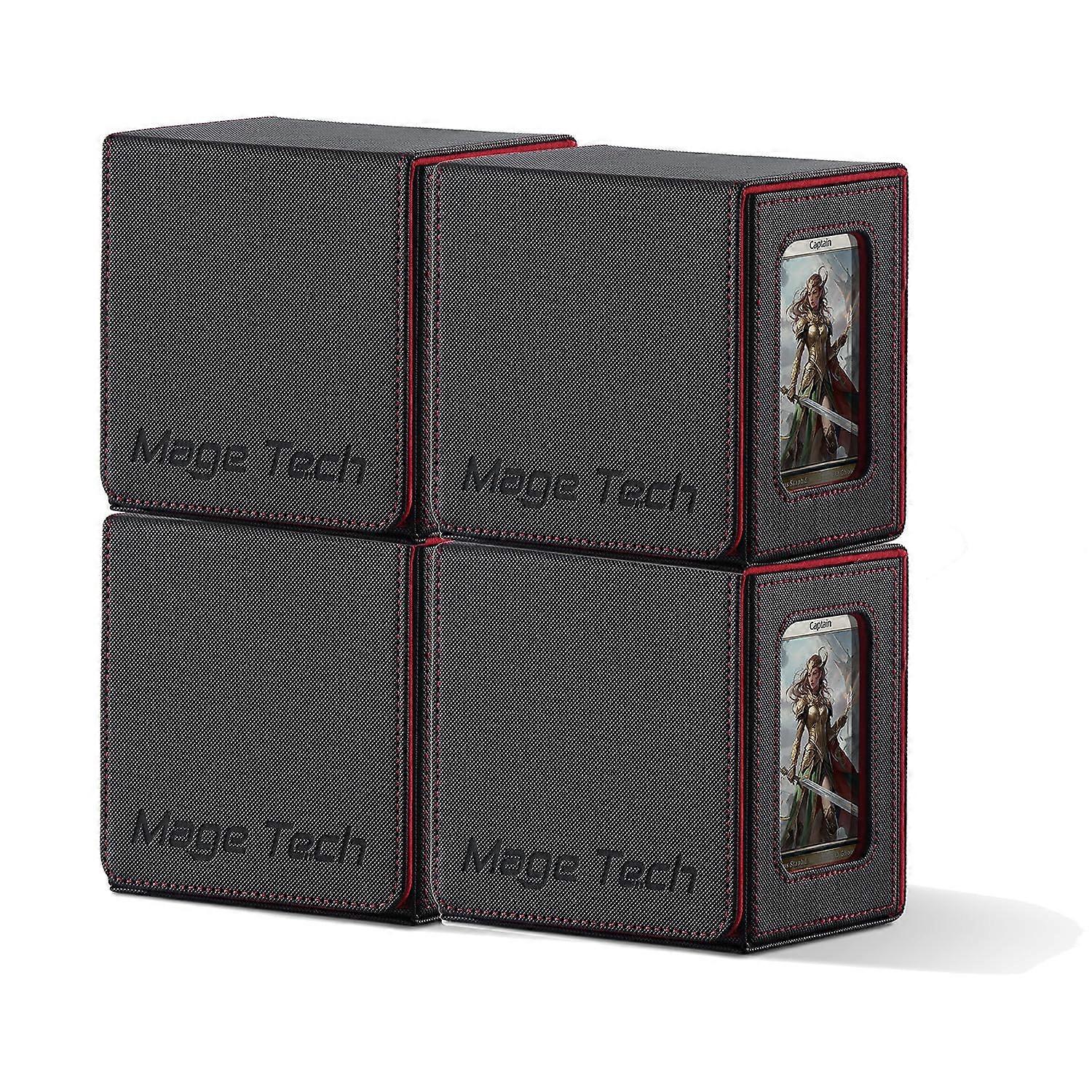 Commander Deck Box 4 Pack Black and Red Holder for MTG with Secure Snap Closure and Stackable Design