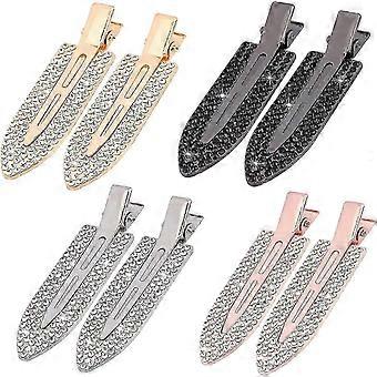 8-pack sömlösa hårklämmor, strass böjda platta stylingklämmor, gnistrande diamant metallisk lockig lugg sömlös anknäbb