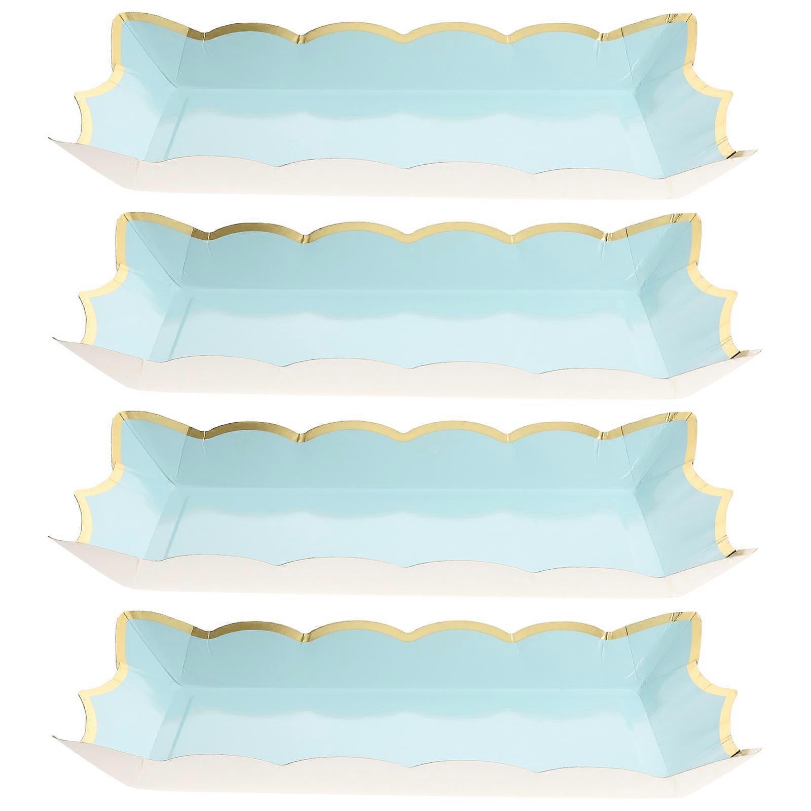 Blue Cardboard for Parties 4Pcs Rectangle Platters