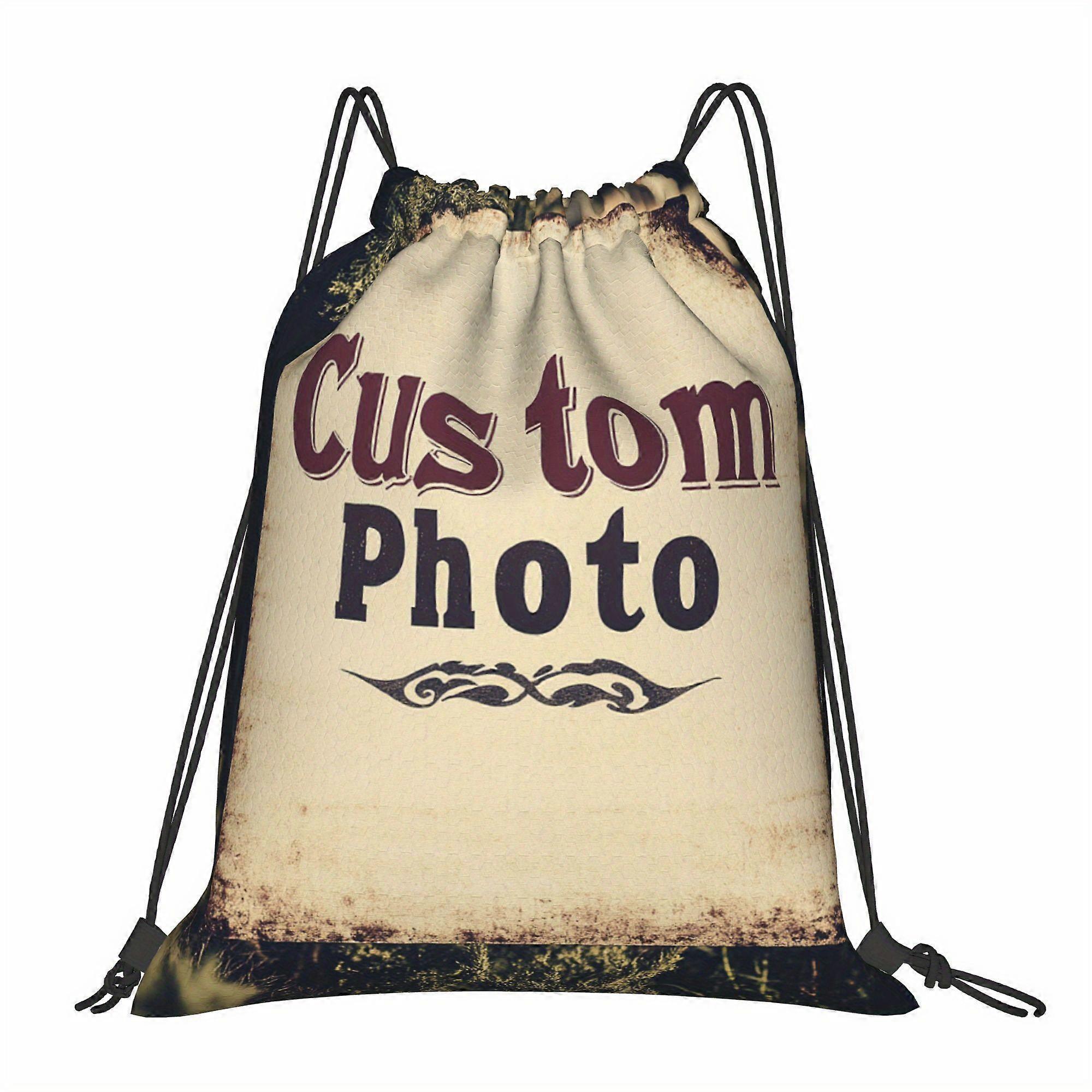 Custom Photo Drawstring Bag, Customizable Adjustable Drawstring Backpack - Durable Polyester Material with Practical Poc-Cqazw