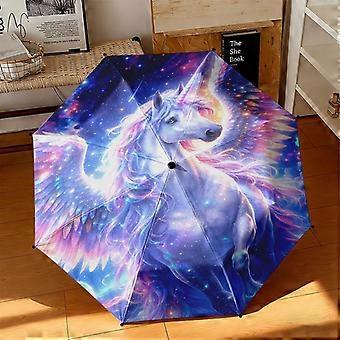1pc Enchanting Unicorn Umbrella Portable Folding Umbrella Iron Frame Hole Bone Structure Outdoor Home Umbrella