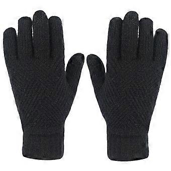 Casal Inverno Tela de toque de malha quente split dedo dedo bicicleta (preto)