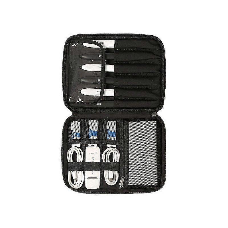 Travel Cable Organizer Bag Double Layer Storage Case Black
