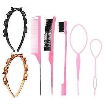 2Pcs Headbands With Clips, Hair Topsy Tail Tool, Rat Comb, Bristle Teasing Slick Back Brush, Edge Control Brush for Women Girl Styling Tools Accessori