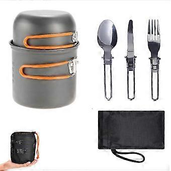 Camping Tableware Set, Portable Outdoor Cookware for 1-2 People, Picnic Cooking Pot Set, Compact Orange 12.5cm x 12.7cm x 17cm