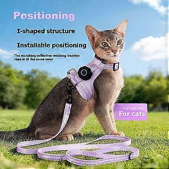 Escape-Proof Cat Harness XS with for AirTag Holder Reflective Adjustable Kitten Vest for Outdoor Walking Cat Purple