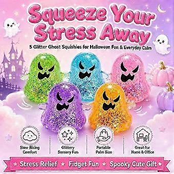 Translucent Glitter Ghost Squeeze Stress Ball, Slow Rebound TPR Squishy Toy, Tear Resistant Spooky Ghost Decor, Relax Fidget Gift for Halloween Party