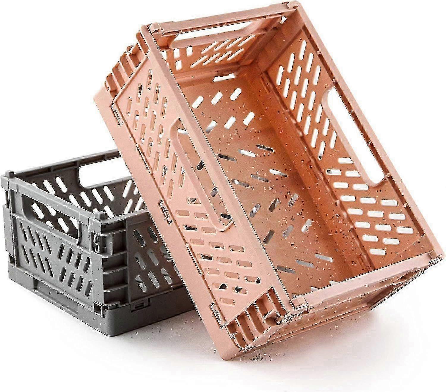 Pink + Gray Foldable Storage Baskets - 2-Pack (22 x 15 x 9cm),x