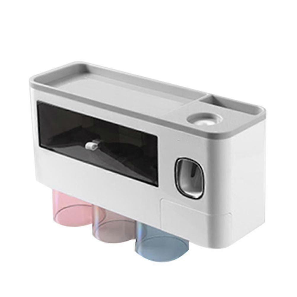 Adsorption Toothbrush Holder Automatic Toothpaste Squeezer (3 Cups)