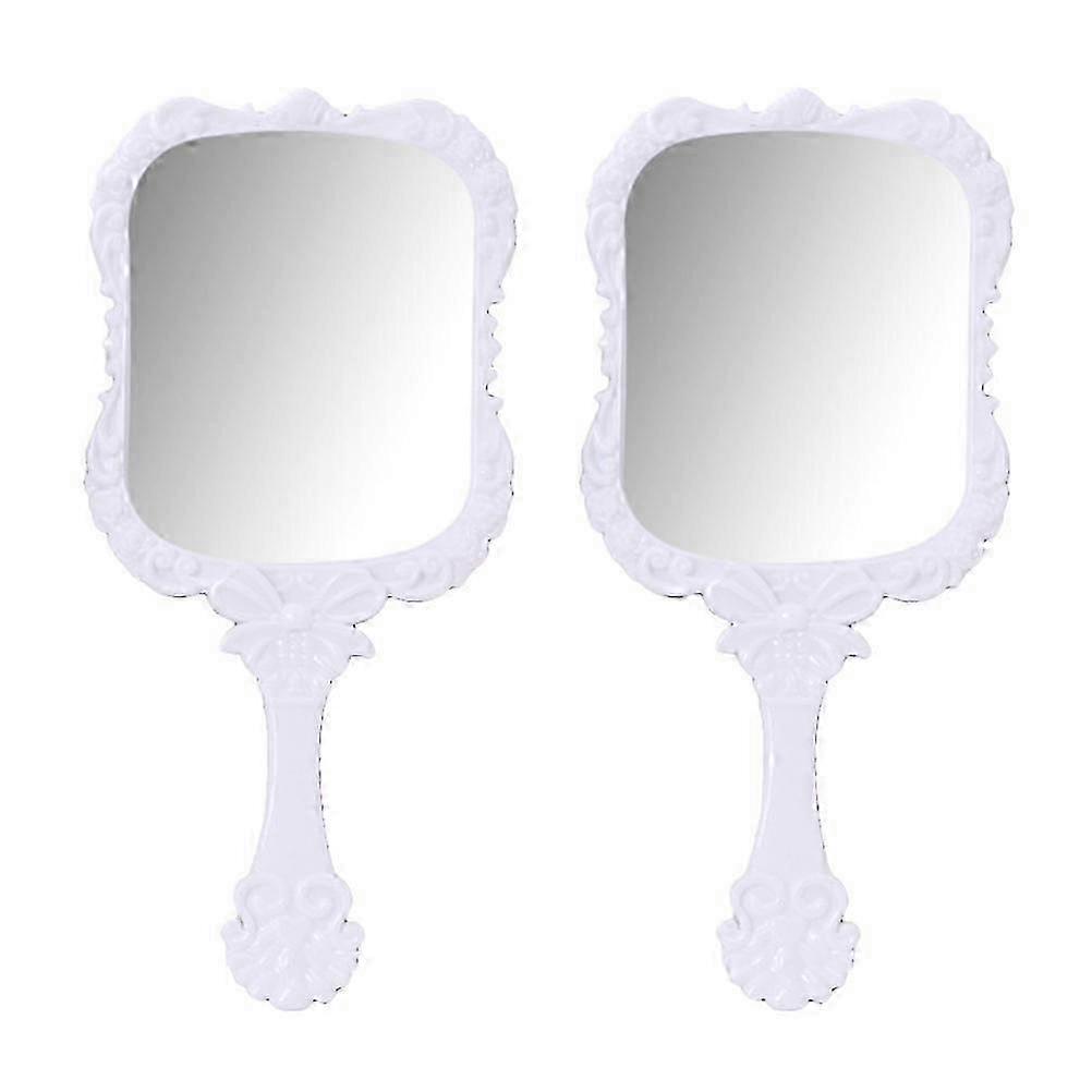 Makeup Mirror Plastic Printed for Makeup Use 2Pcs White Handle Compact