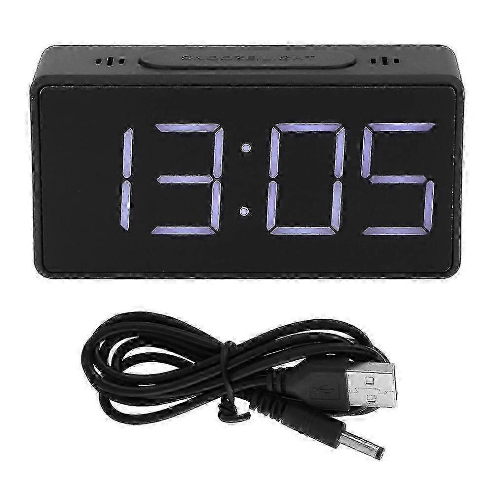 A Simple, Black, LED Bedside Electronic Clock with a Snooze Function compatible with Student or Home Use.