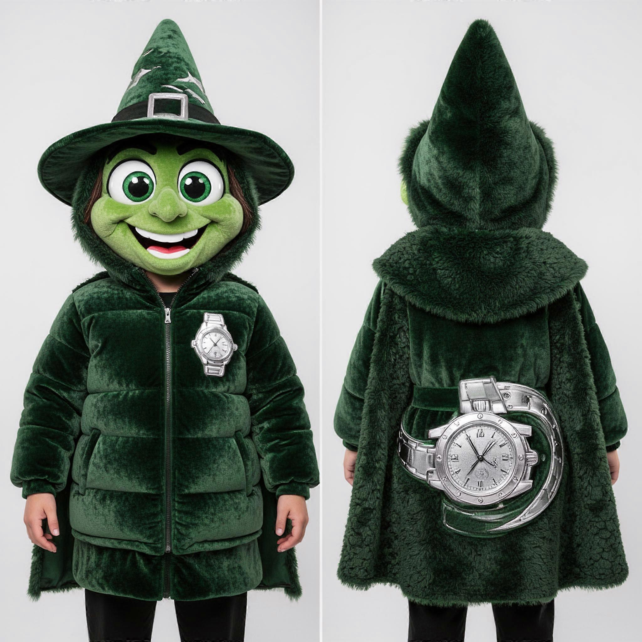 MASTICOT Forest Green Velvety Witch Mascot