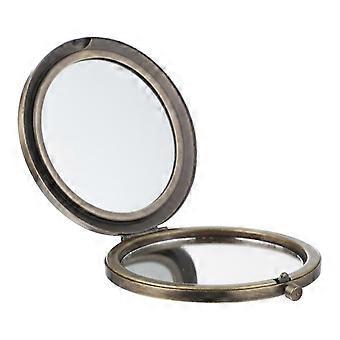 Wood Metal Folding Makeup Mirror, Portable Pocket Compact Design, Durable Travel Home Daily Use, 7x7cm