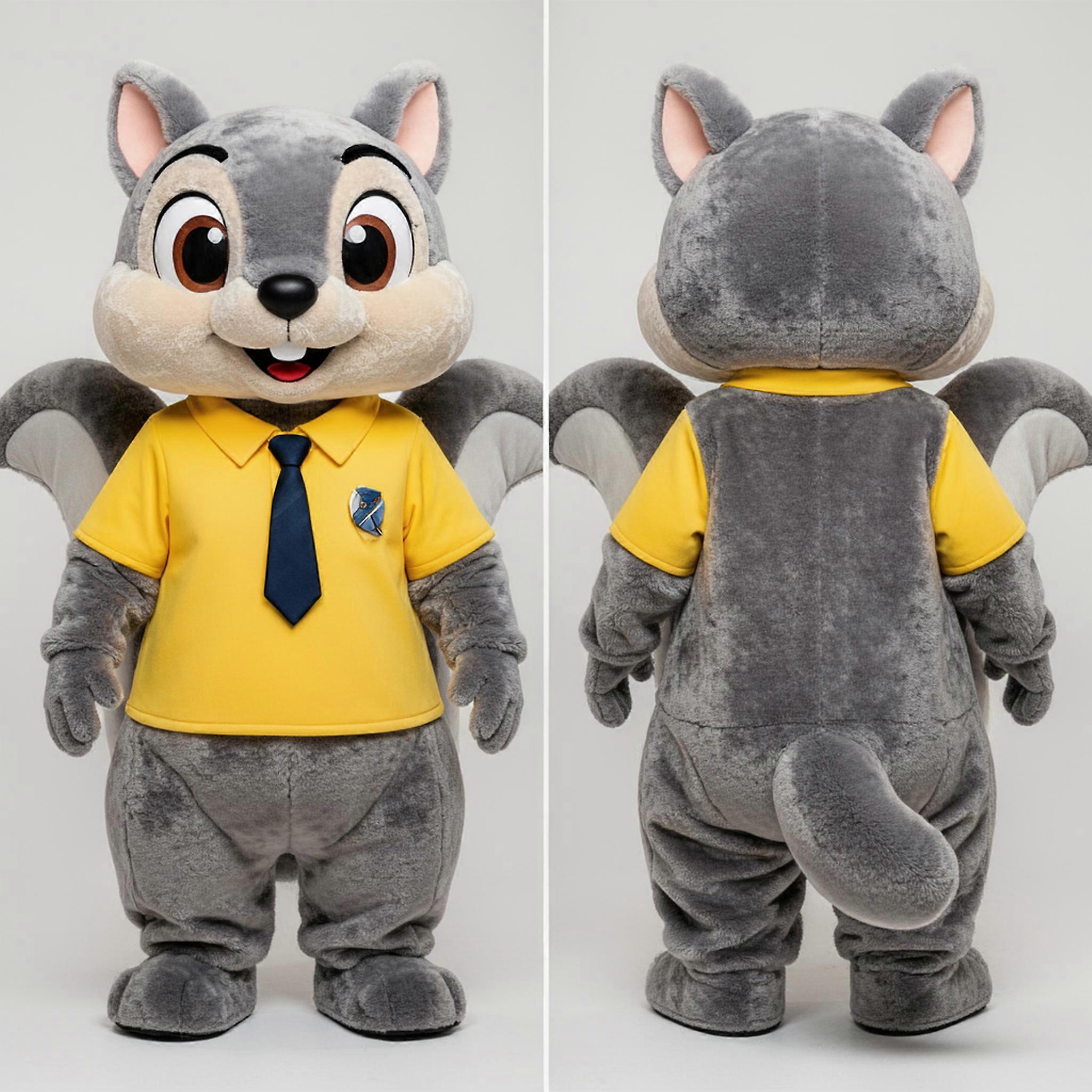 MASTICOT Velvety Gray Cartoon Flying Squirrel Mascot