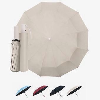 Windproof Compact Automatic Travel Umbrella with Auto Open Close for Men and Women Creamy White