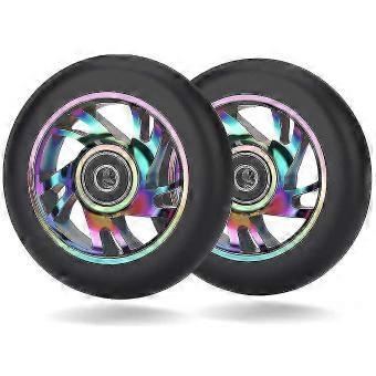 2 Pcs 100mm Stunt Scooter Wheels with Bearings Compatible with Scooter Replacement Parts