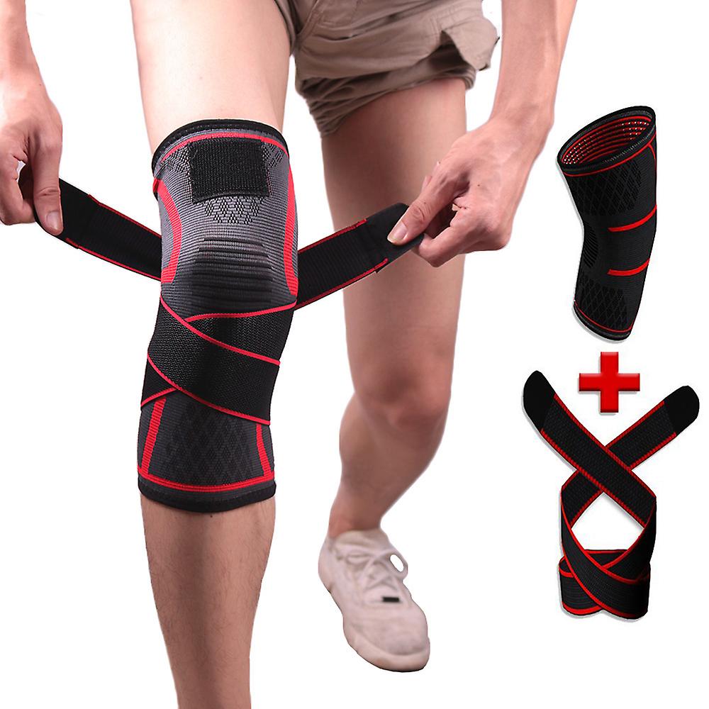 Adjustable Knee Brace Support 3D Compression Gym Knee Pads Sleeve,Red XL