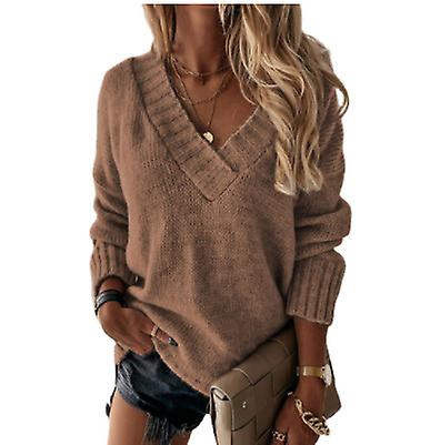Women's Fashion Solid Color Sweater 2023 New V-neck Long Sleeve Insert Sweater Tops For Ladies