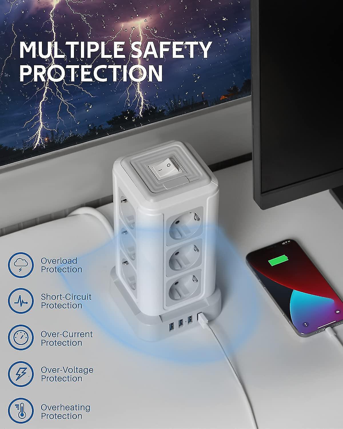 Réglette De Prises Réglette 4 Prises + 4 Ports USB POWSAF – Puissance ...
