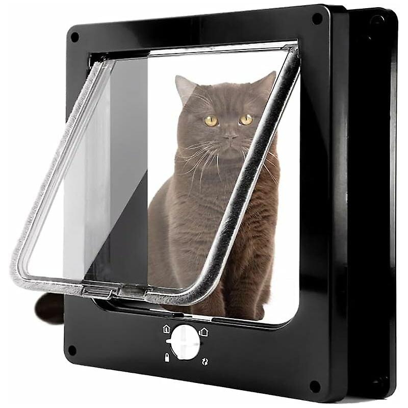 4-Way Magnetic Cat Flap, Easy Installation Cat Flap for All Pets, Manual Sliding Pet Door on Wall / Wood / UPVC Door (Black,Medium)
