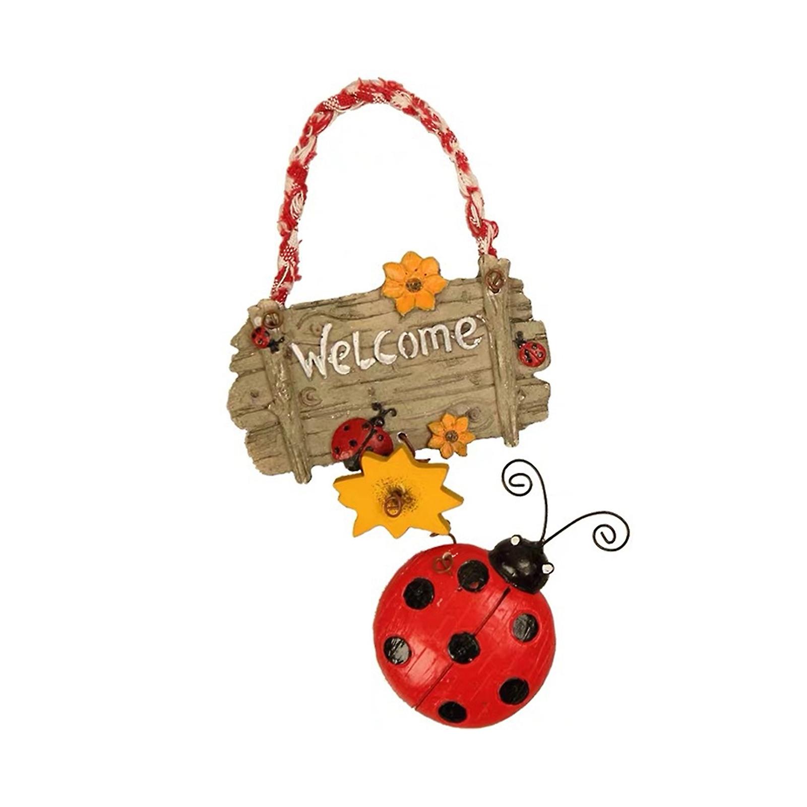 Ladybug Welcome Sign Hanging Sign Portable Rectangular Replacement With Lanyard For Farmhouse Porch Wall Pediments