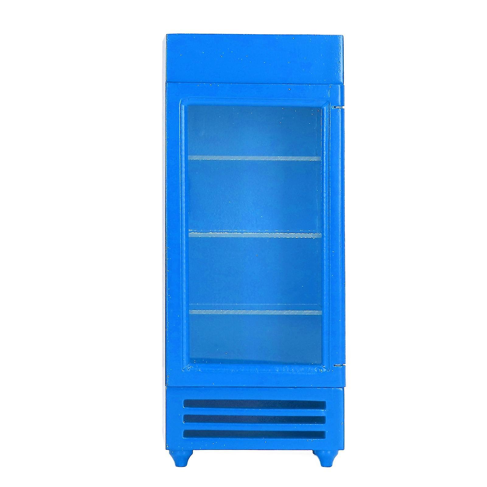 Dollhouse Vertical Refrigerator 1:12 Wood High Simulation Stimulate Bright Color Doll House Vending Machine for DIY Blue 