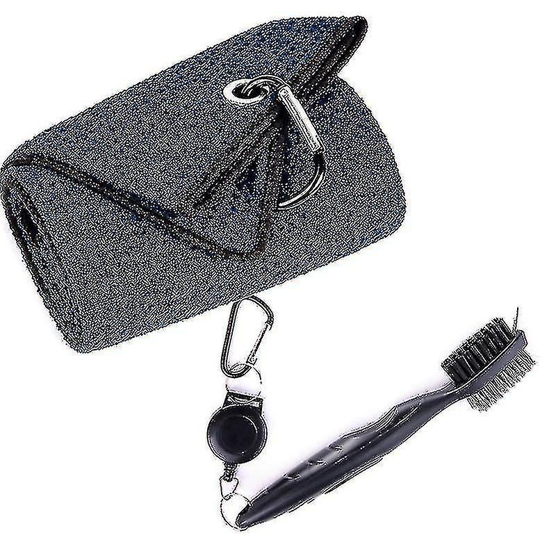Golf Club Brush And Towel Kit Cleaner With Loop Clip For Hanging On Golf Bag(1set, Blue)