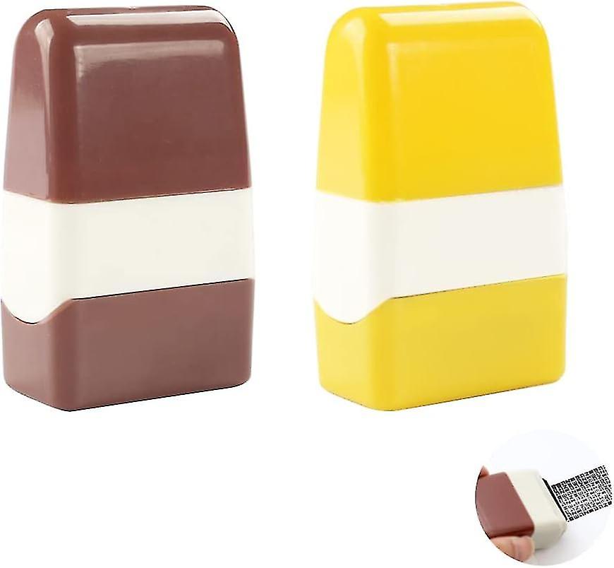 2 Pcs Roller Type Confidential Seal Garbled Code Identity Information Blocker(coffee+yellow)