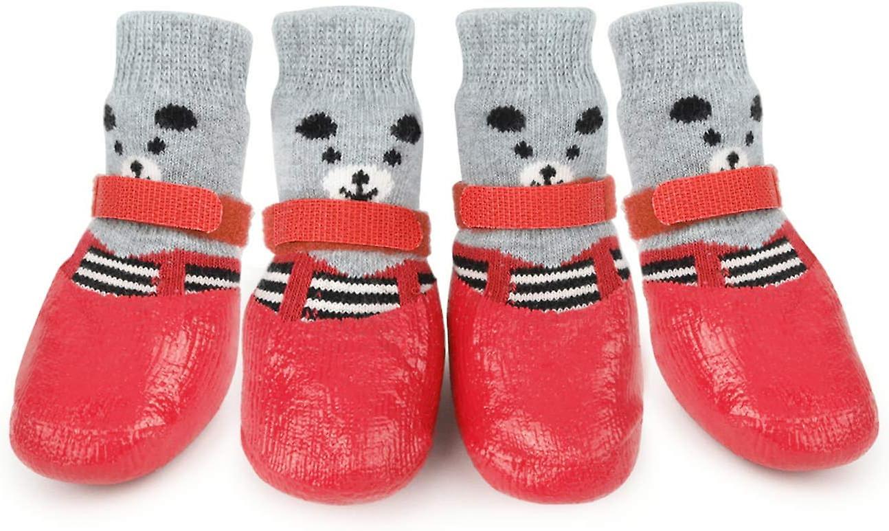 4 Pcs Waterproof Non-slip Dog Socks - Size Small, Red