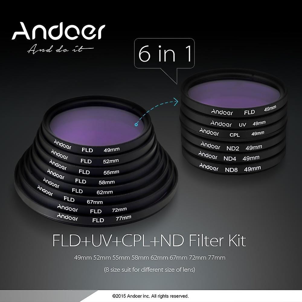 Andoer 55mm UV+CPL+FLD+ND(ND2 ND4 ND8) Photography Filter Kit Set Ultraviolet Circular-Polarizing Fl
