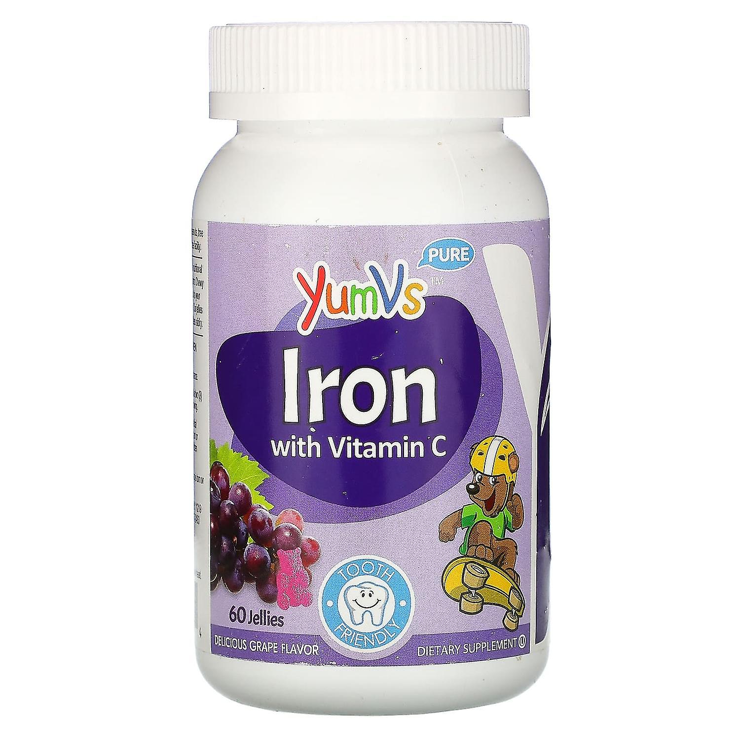 Yum-Vs, Pure, Iron with Vitamin C, Grape, 60 Jellies
