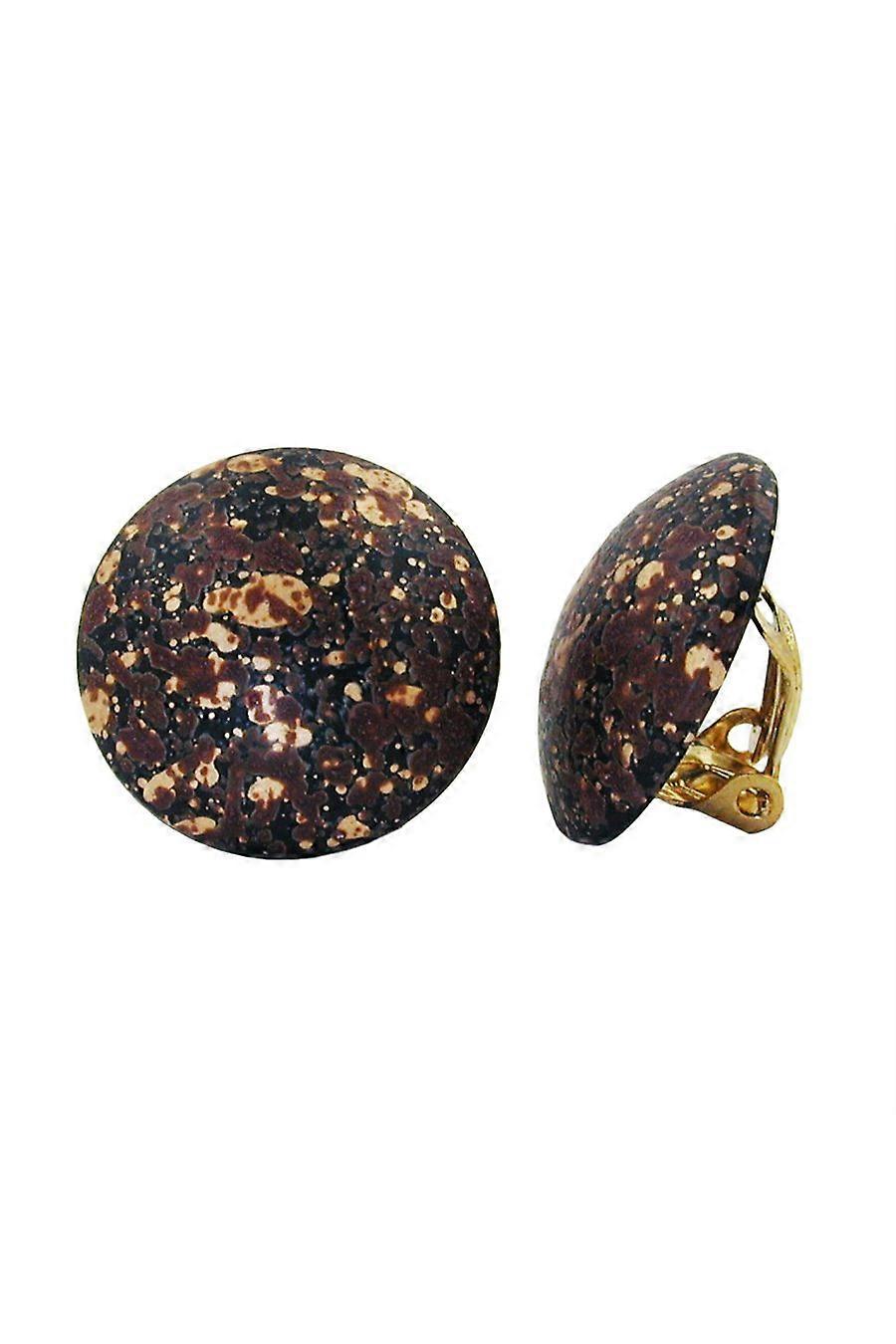 Clip-on Earring Round Black Brown Gold Colored 20mm - Gl06702