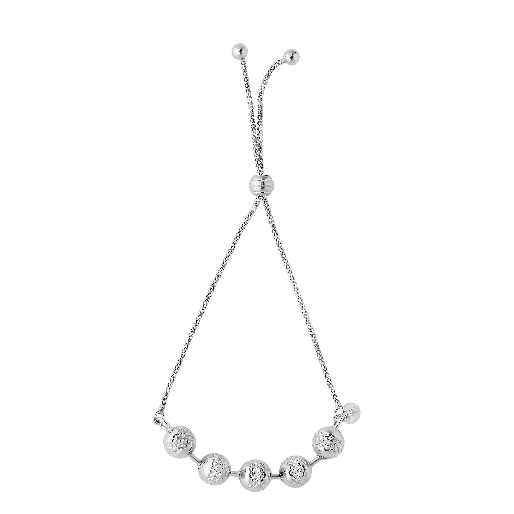 纯银钻石切割珠子可调节的Bolo友谊手链，9.25英寸