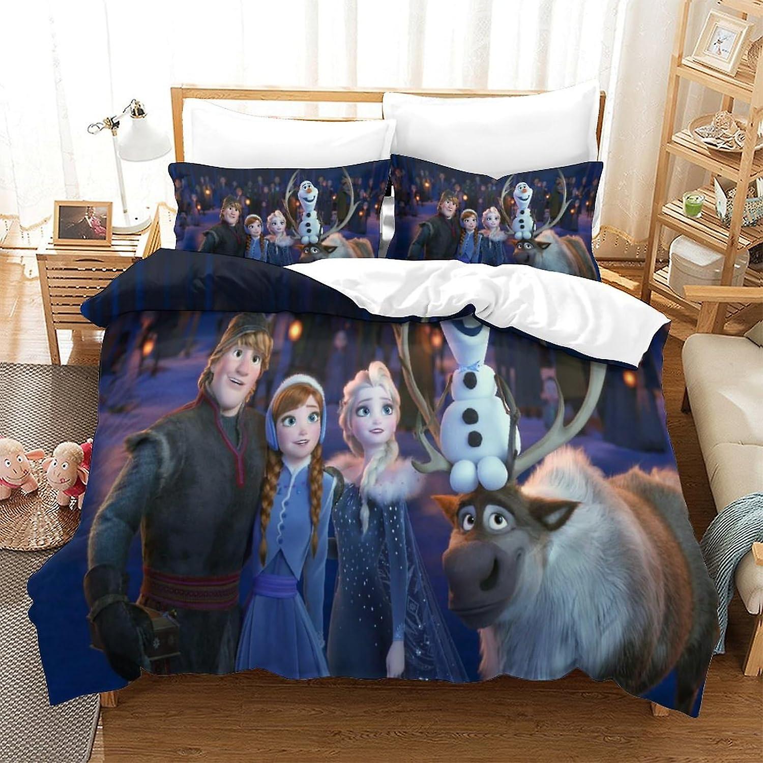 SFYYAYJJ Bedding Double Bed Set Frozen Printed Bedding Set Super Soft Microfiber Duvet Cover with Zipper with Pillowcases Hypoallergenic Quilt Cover f